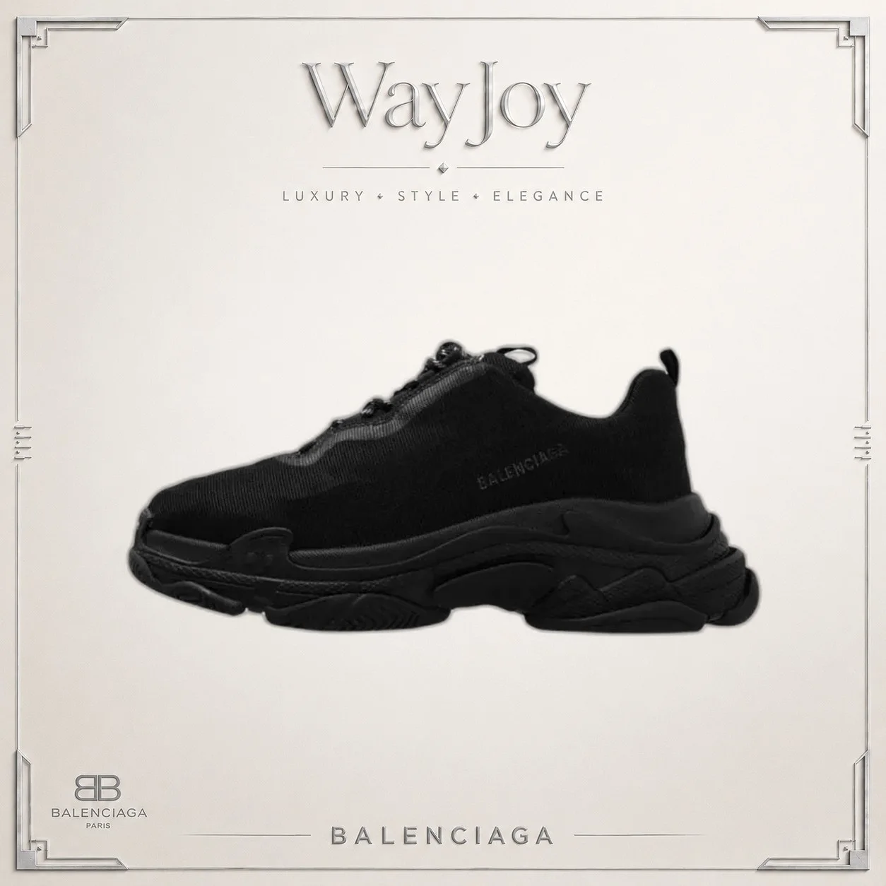 Balenciaga Triple S Round-Toe Lace-Up Dad Sneaker — Black