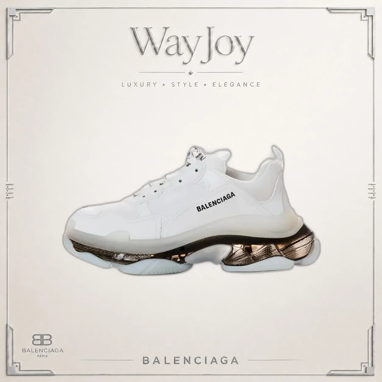 Balenciaga Triple S Low-Top Dad Sneakers - White/Gold