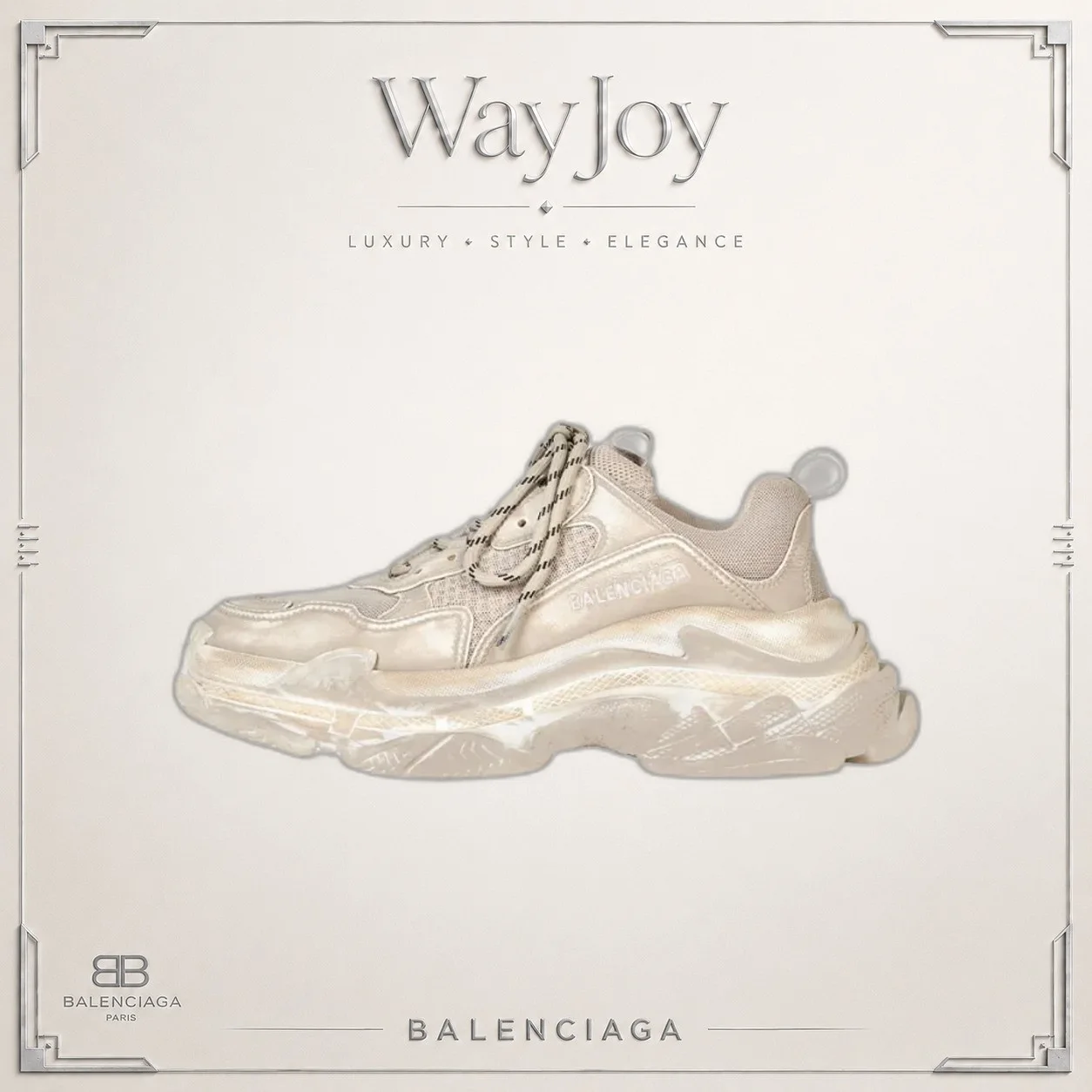 Balenciaga Triple S Leather Low-Top Dad Sneaker — Beige