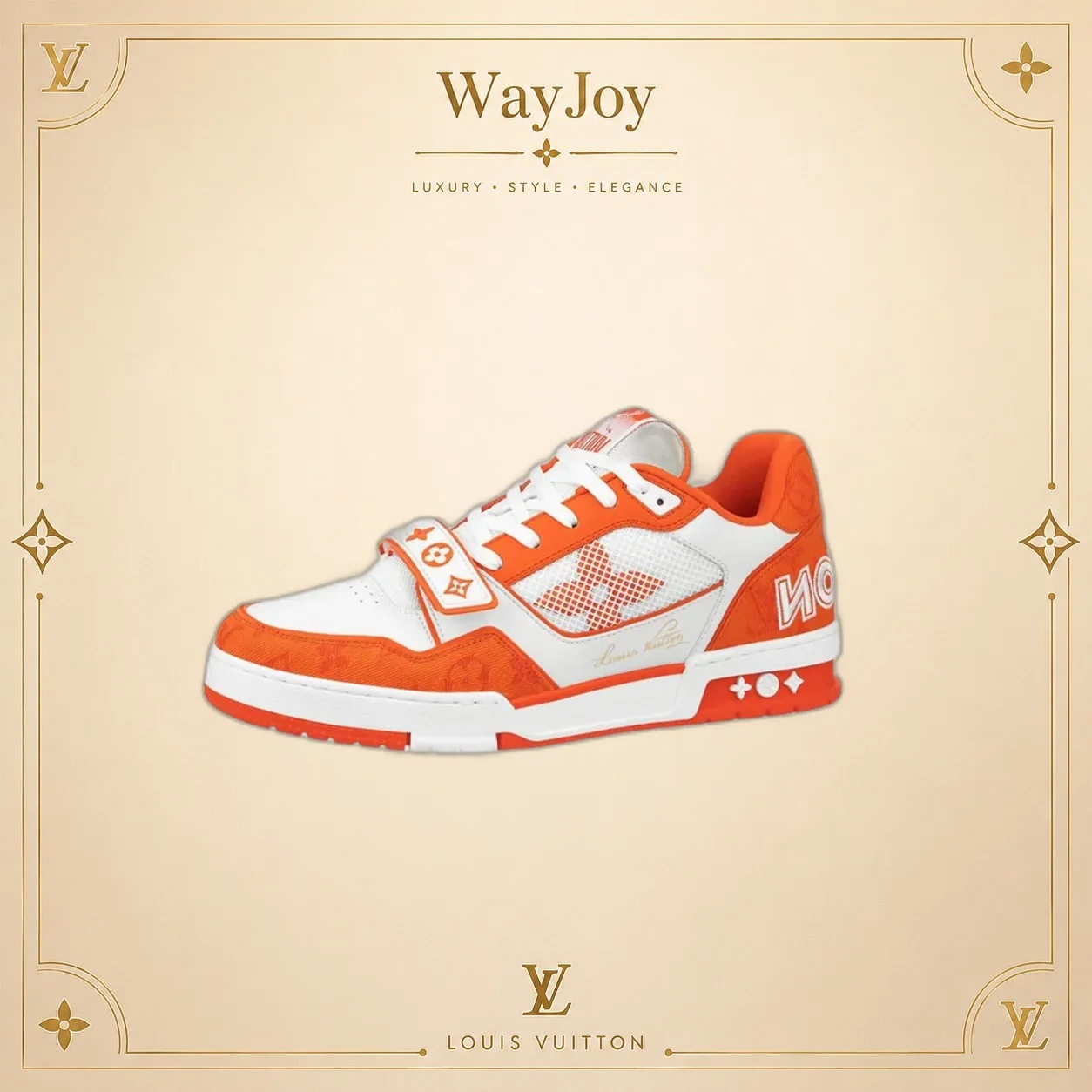 LOUIS VUITTON Trainer Velcro Low-Top Sneakers White/Orange