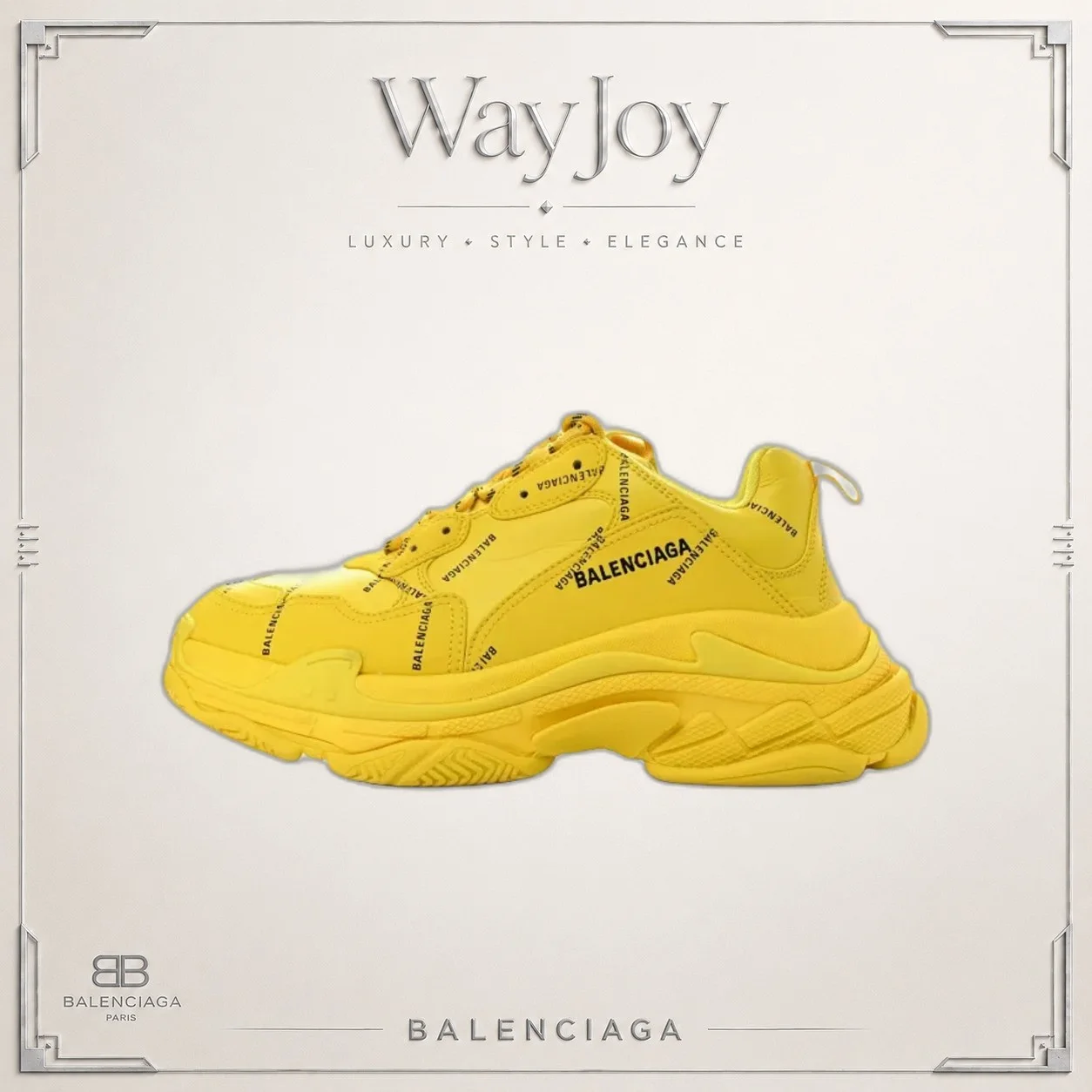 Balenciaga Triple S Leather Low-Top Dad Sneaker — Yellow