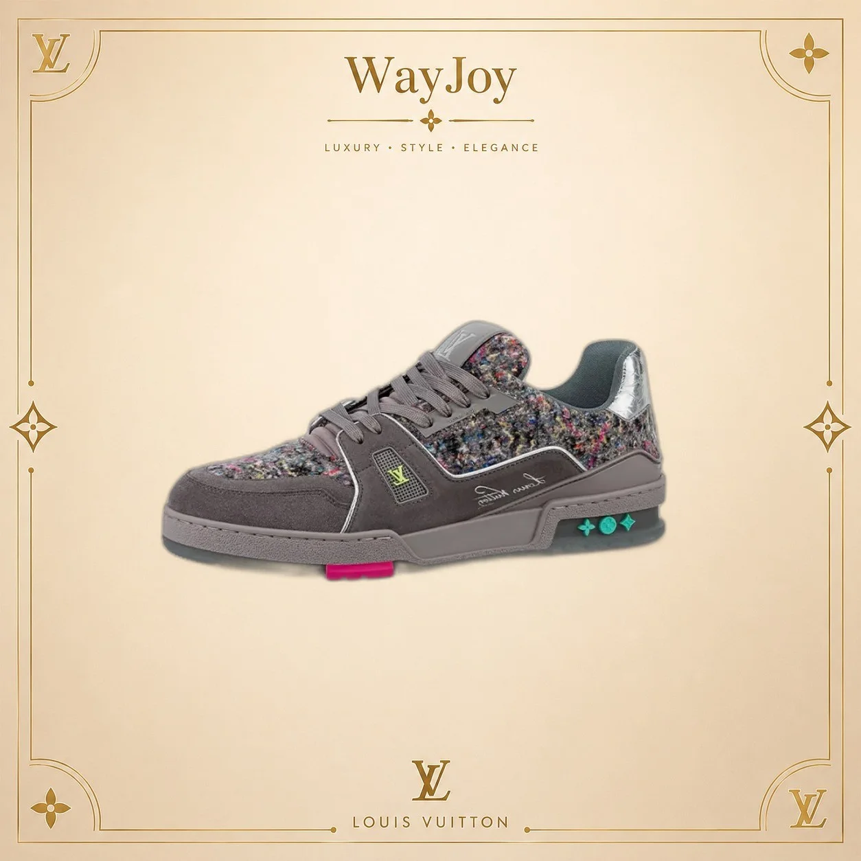 LOUIS VUITTON Trainer Calfskin Suede Felt Fashion Sneakers Men's Dark Grey
