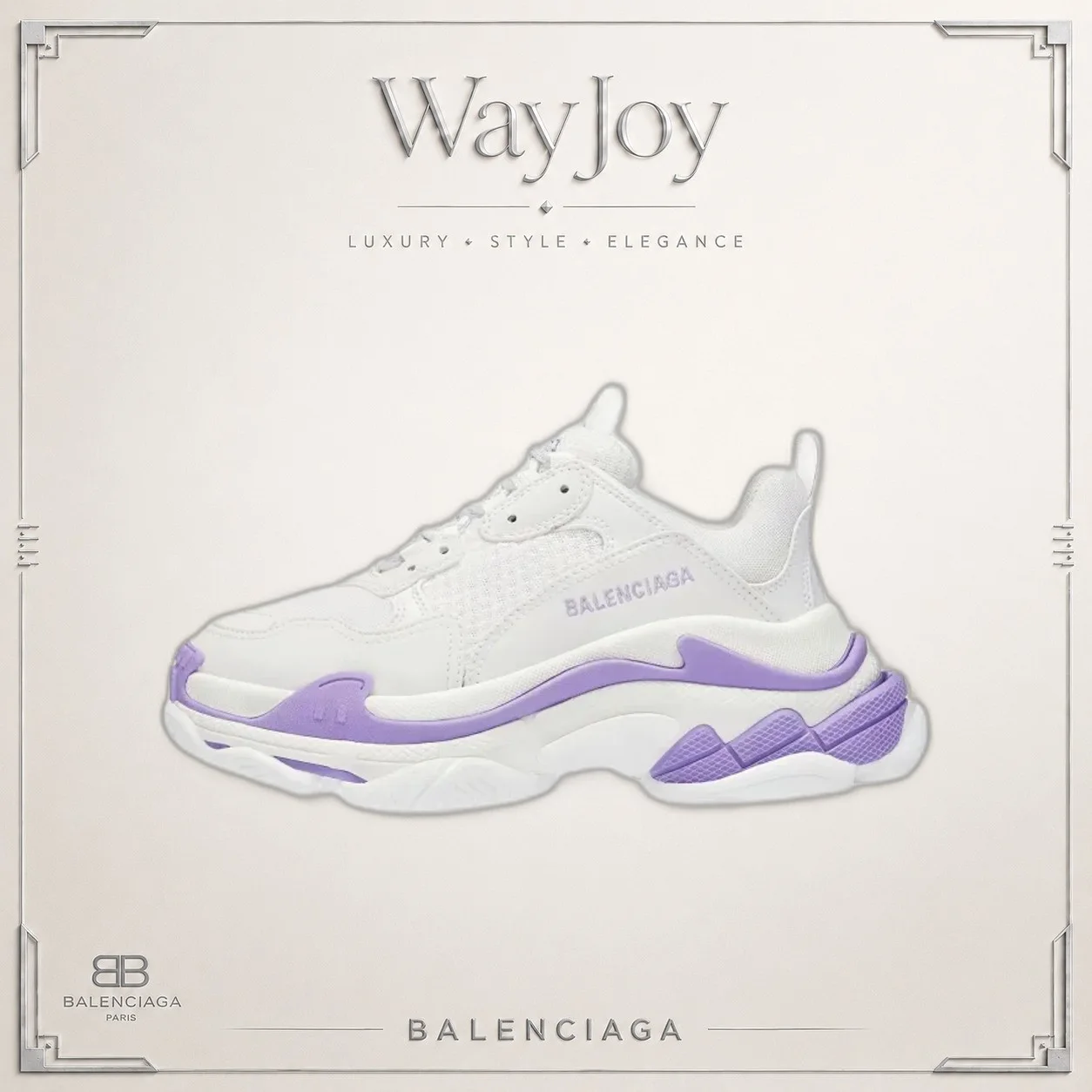 Balenciaga Triple S Low-Top Dad Sneakers — White/Purple