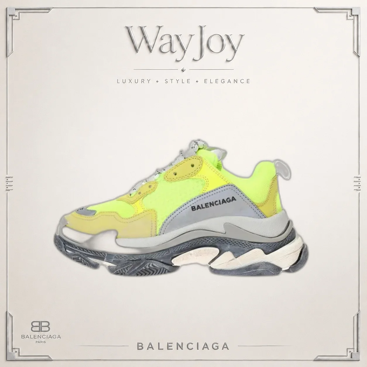 Balenciaga Triple S Low-Top Dad Sneakers — Yellow/Grey