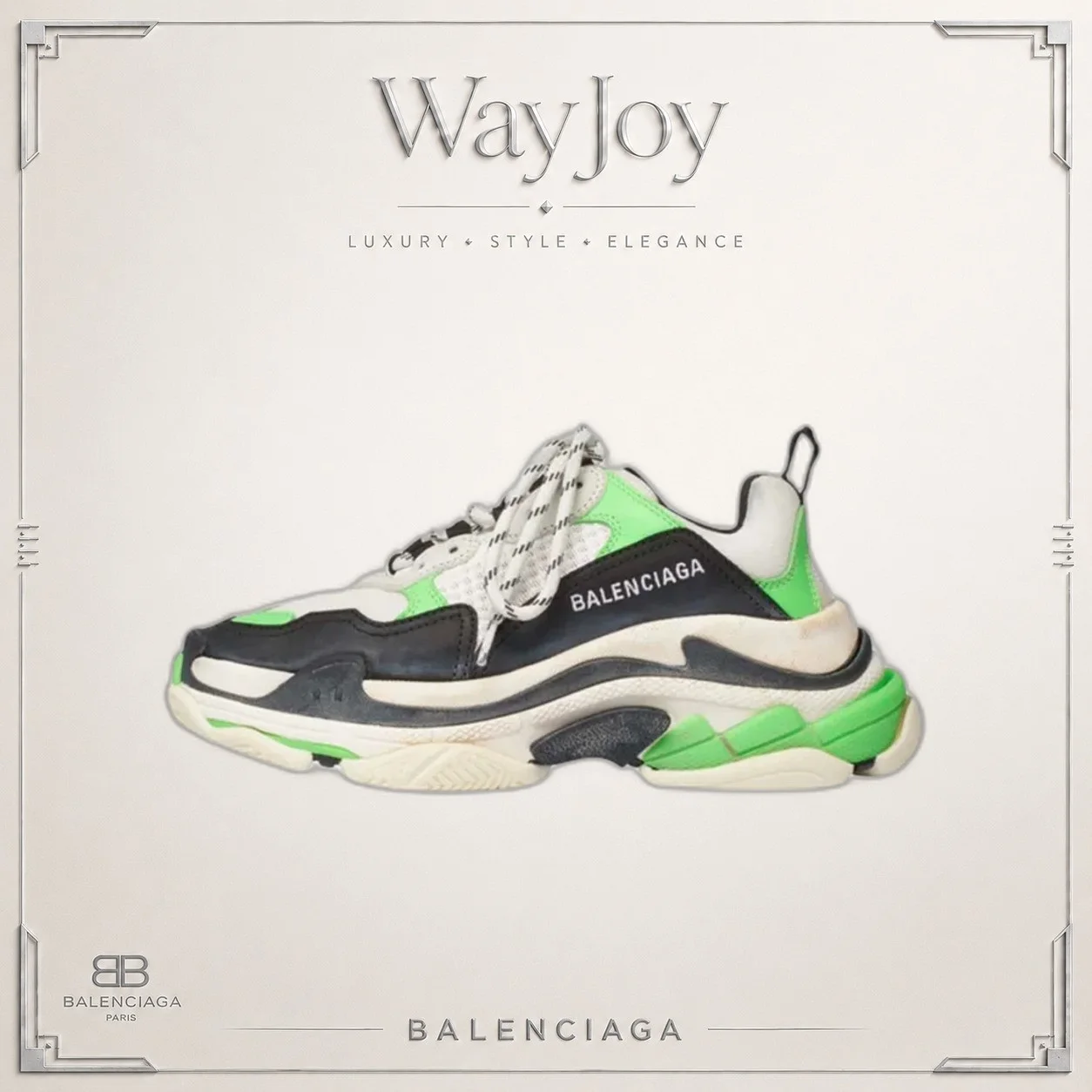 Balenciaga Triple S Distressed Low-Top Dad Sneakers — White/Green
