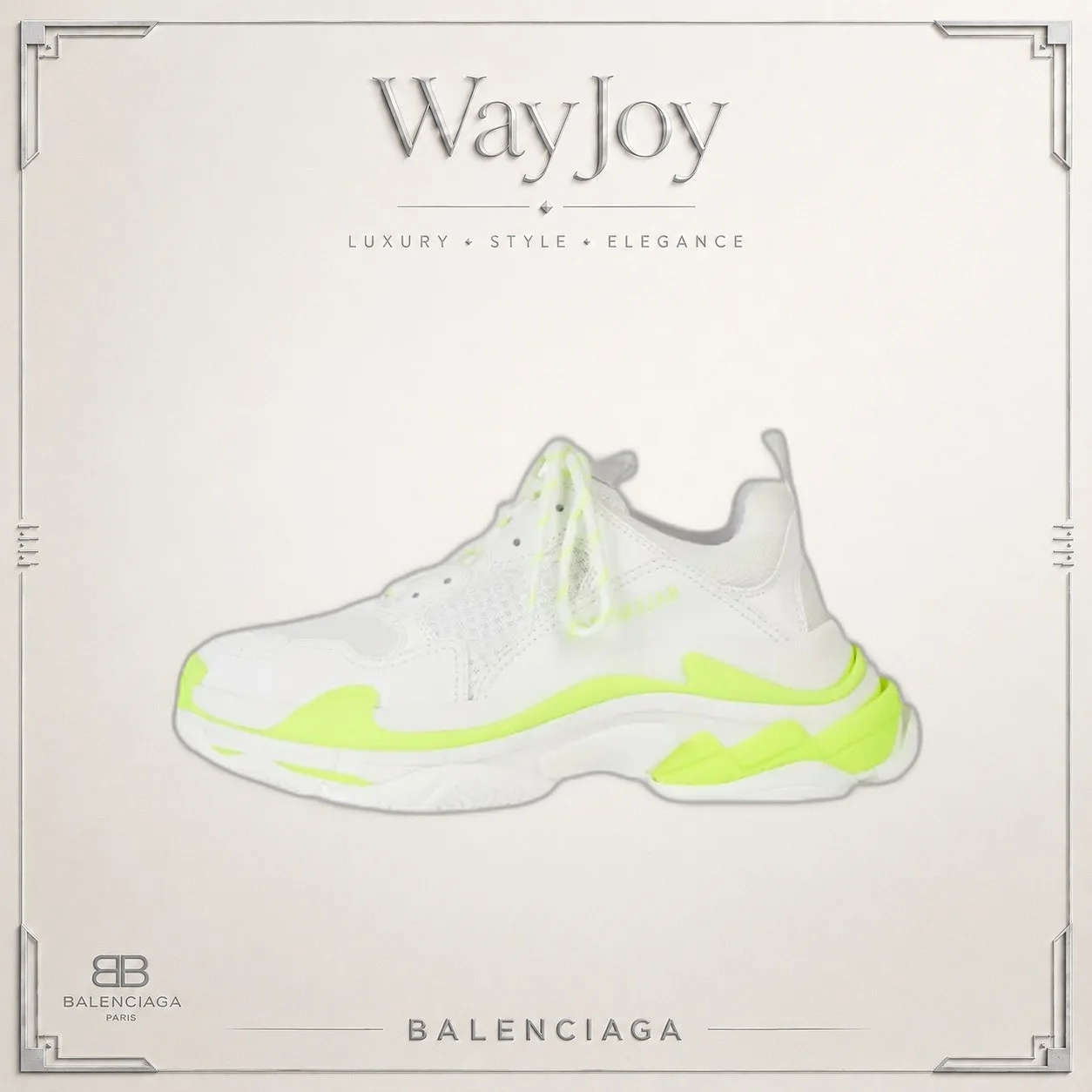 Balenciaga Triple S Leather Low-Top Dad Sneakers — White/Lemon Yellow