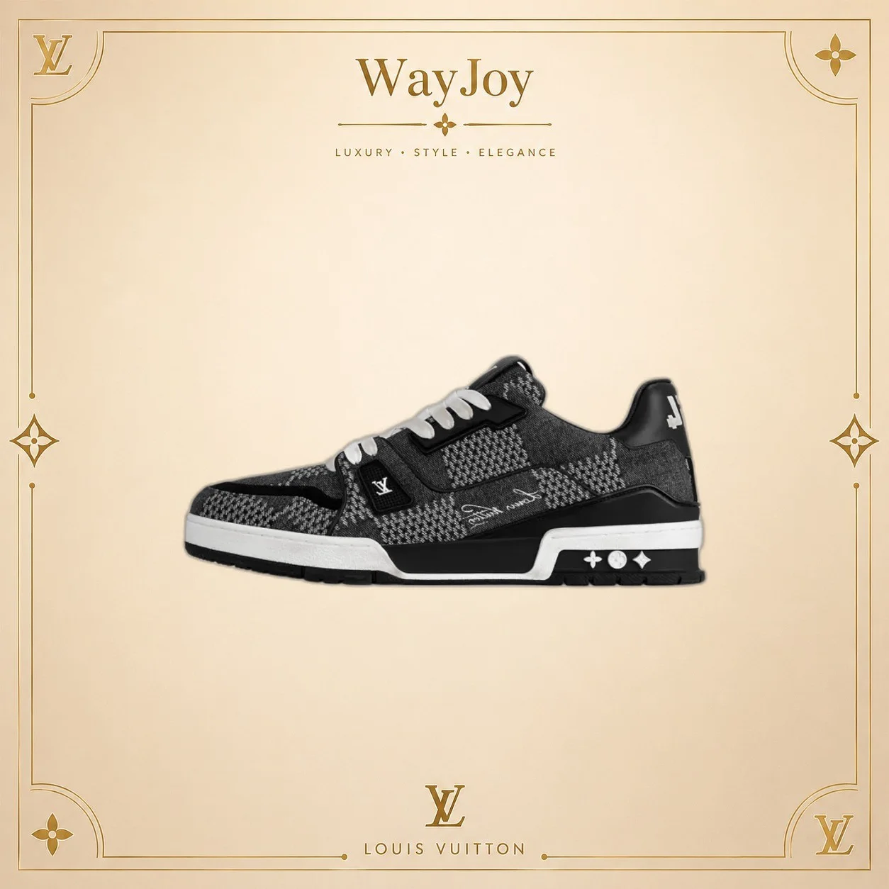 LOUIS VUITTON Trainer Leather Round-Toe Lace-Up Check Print Low-Top Sneakers