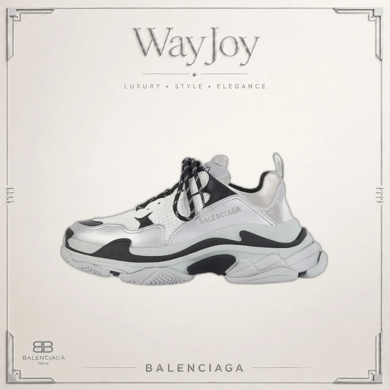 Balenciaga Triple S Low-Top Dad Sneaker — Black/White/Silver