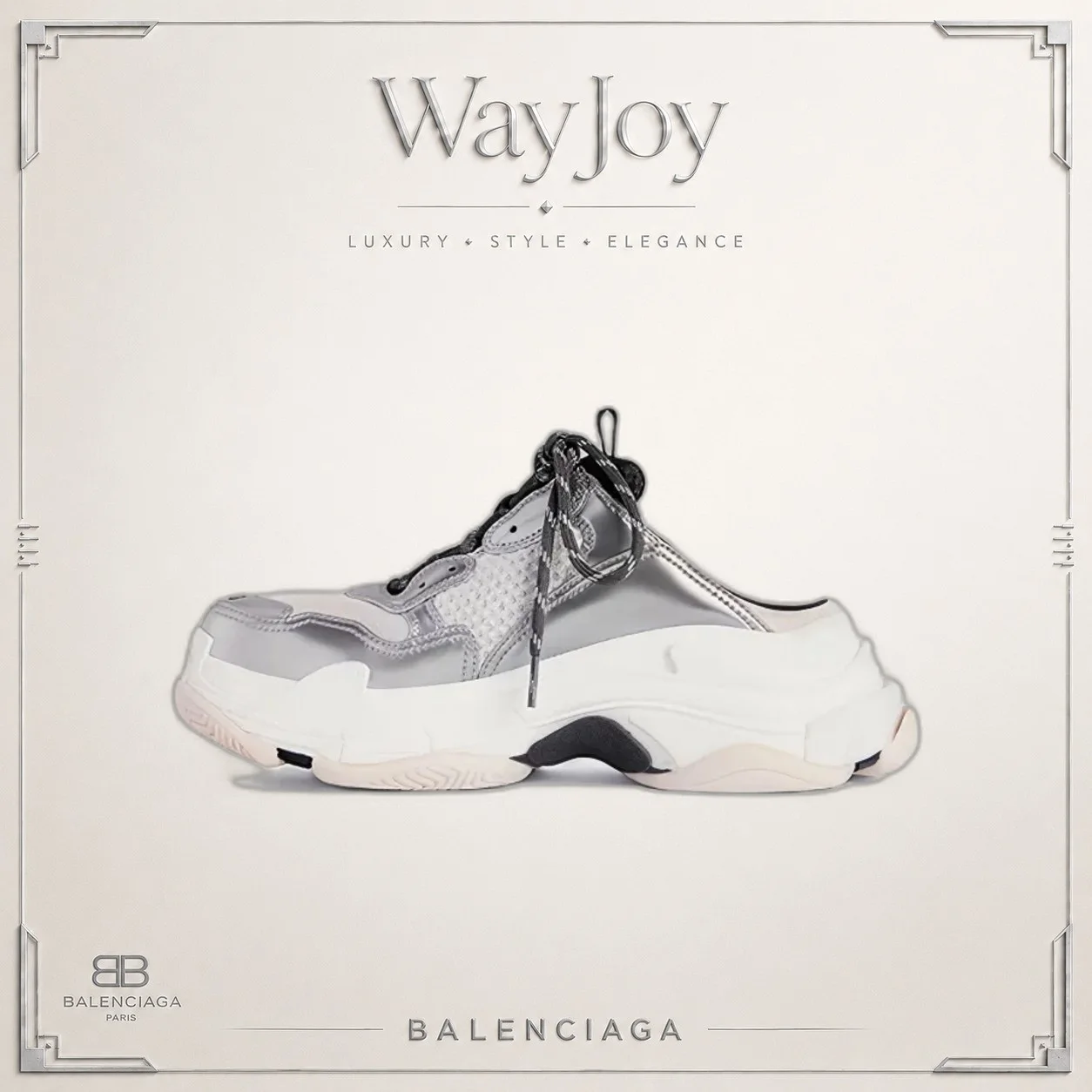 Balenciaga Triple S Round-Toe Lace-Up Platform Sneakers — Silver