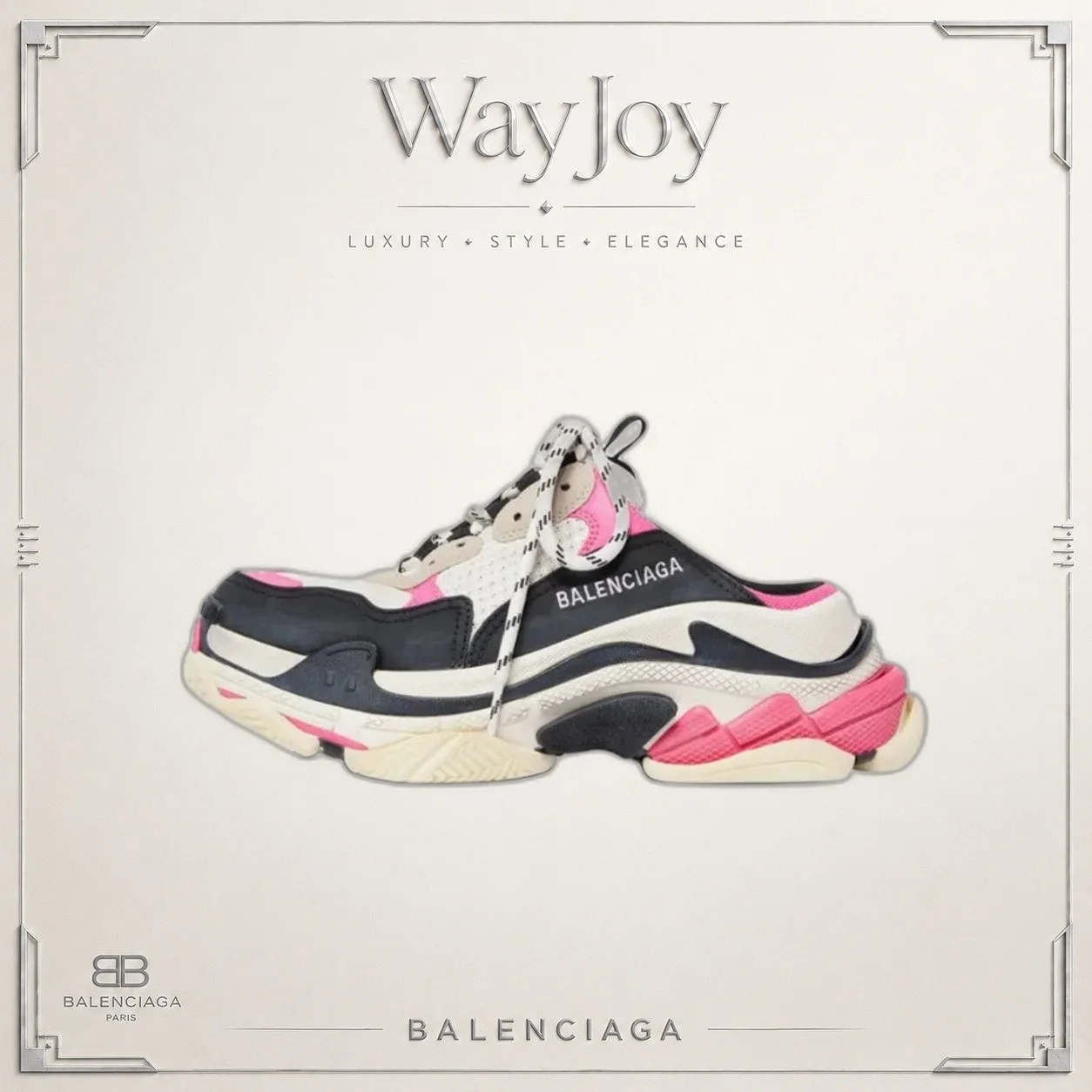 Balenciaga Triple S Mesh & Fabric Lace-Up Dad Sneaker — Women's White/Black/Pink