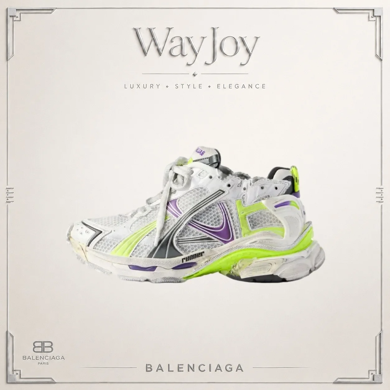 Balenciaga Runner Low-Top Dad Sneakers — White/Grey/Yellow/Purple