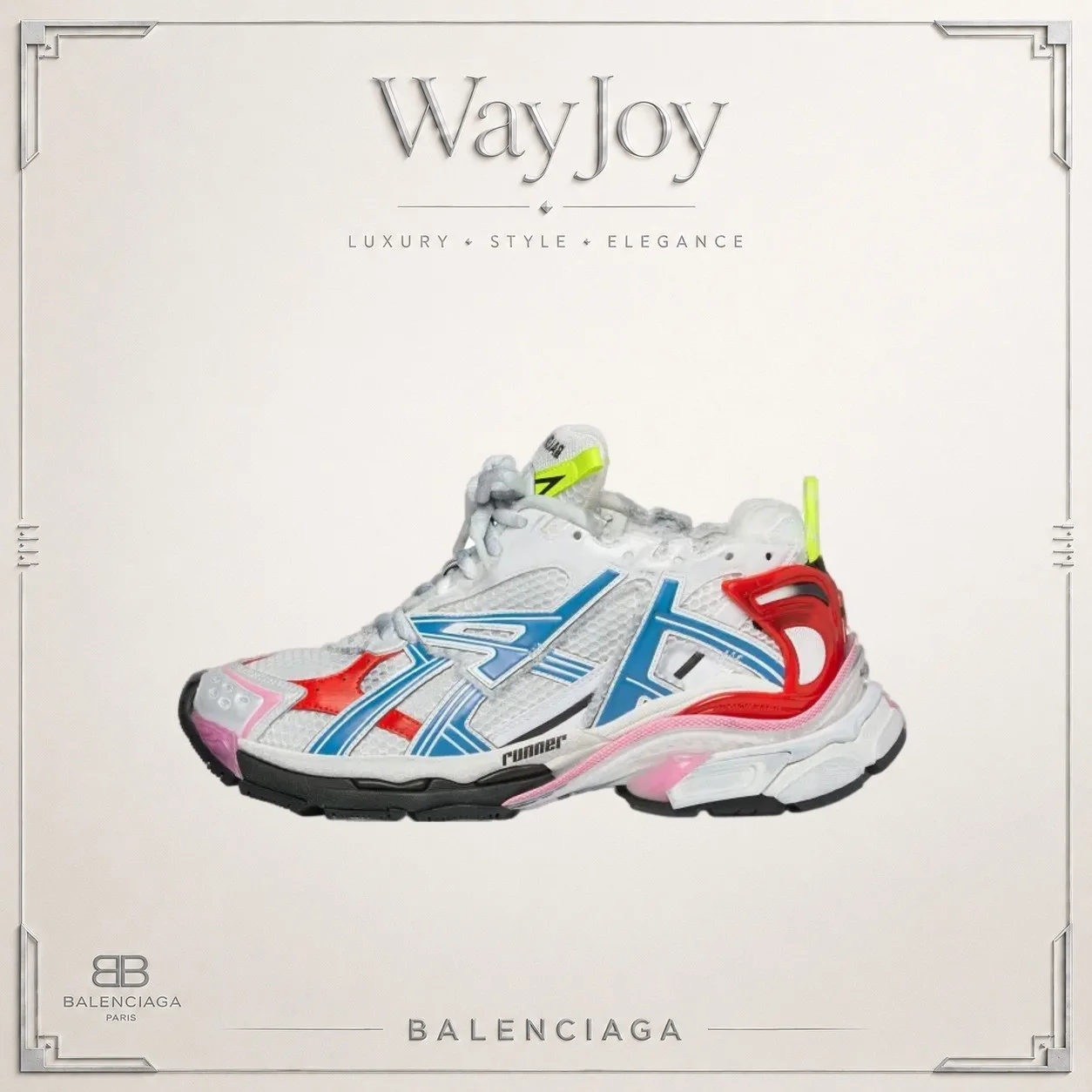 Balenciaga Runner Low-Top Sneakers – White/Blue Distressed