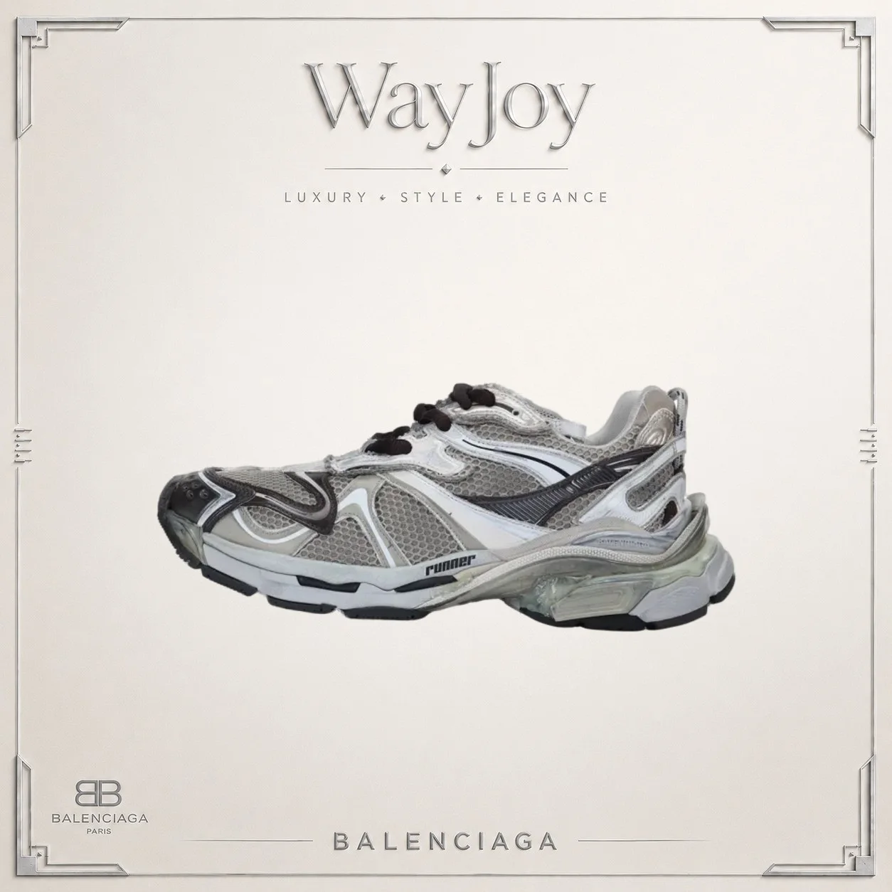 Balenciaga Runner Distressed Low-Top Dad Sneakers - Men's White/Silver