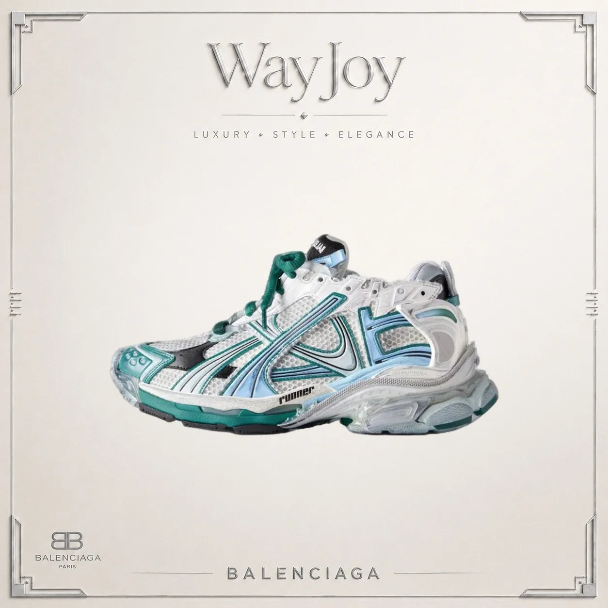 Balenciaga Runner Low-Top Dad Sneakers - White/Blue