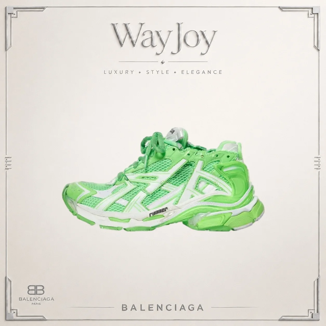 Balenciaga Runner Low-Top Sneakers - White/Green Distressed